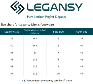 Legansy footwear Size chart